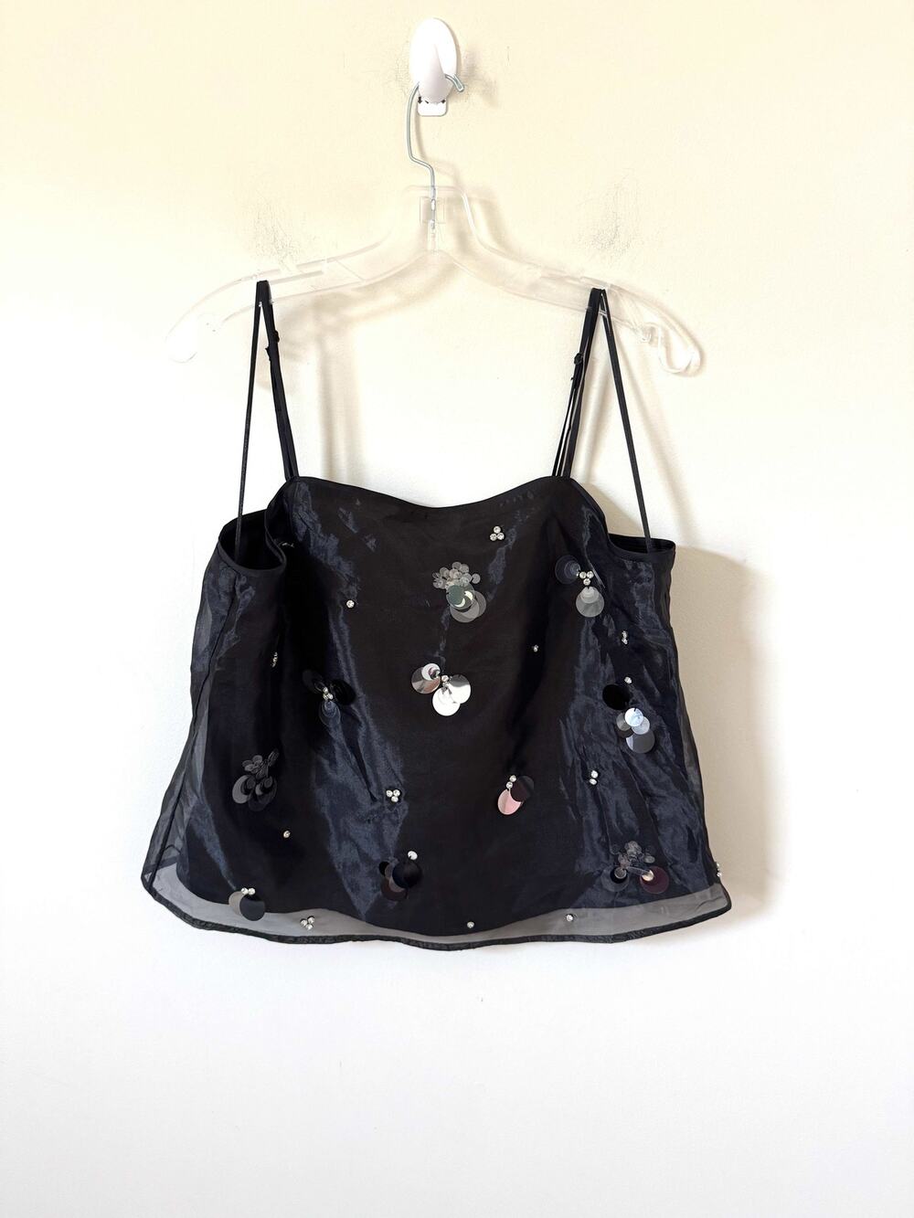 On 34th Y2K Clubwear Spaghetti Strap Whimsigoth Glam Top Black Silver Large NEW